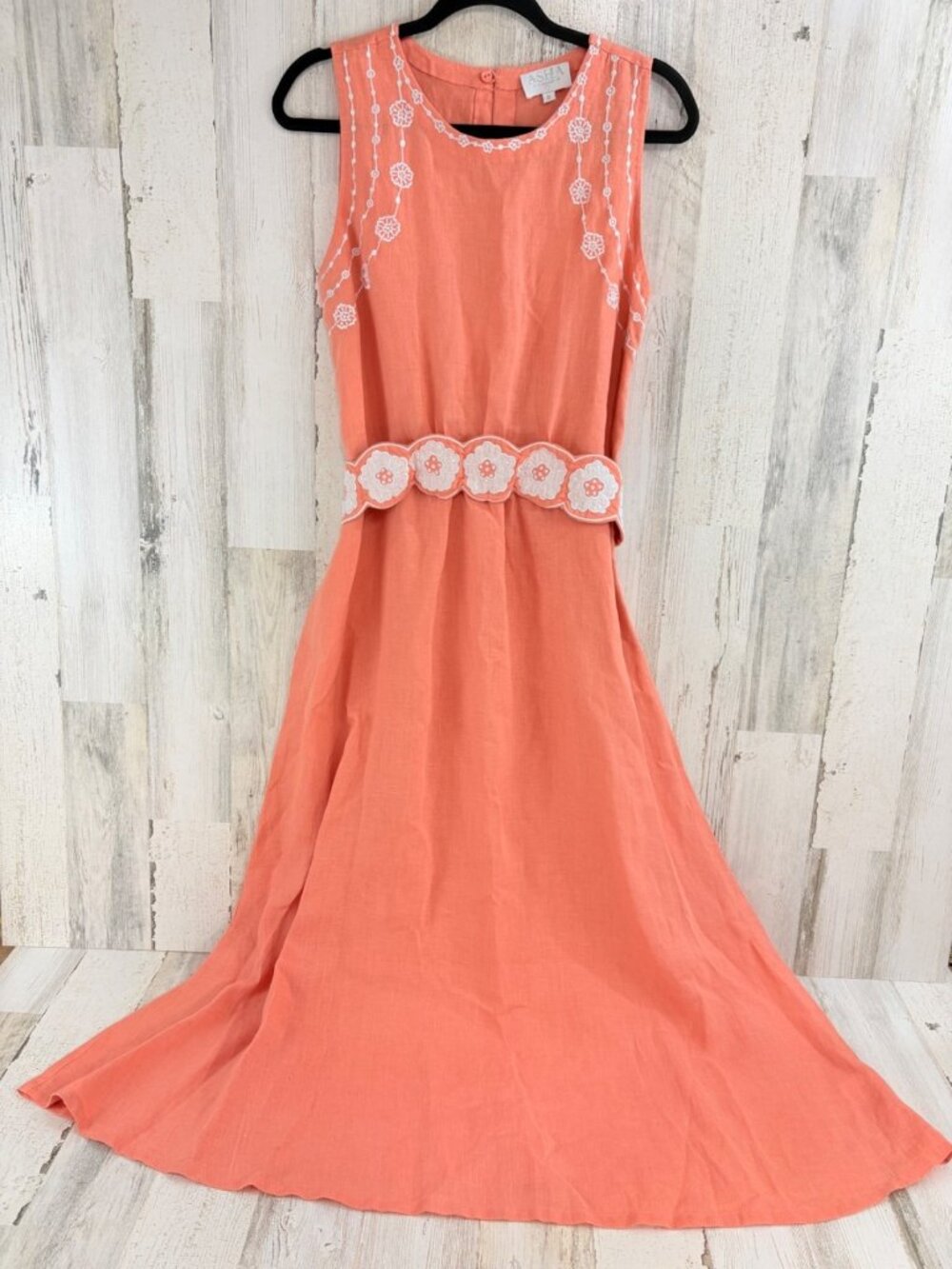 Asha by Ashley McCormick Sz M Orange Linen Midi Dress